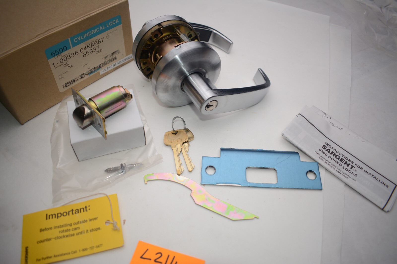 SARGENT 28 65G37 Satin Chrome Cylindrical Lock 6500 Classroom Lever Door Lock