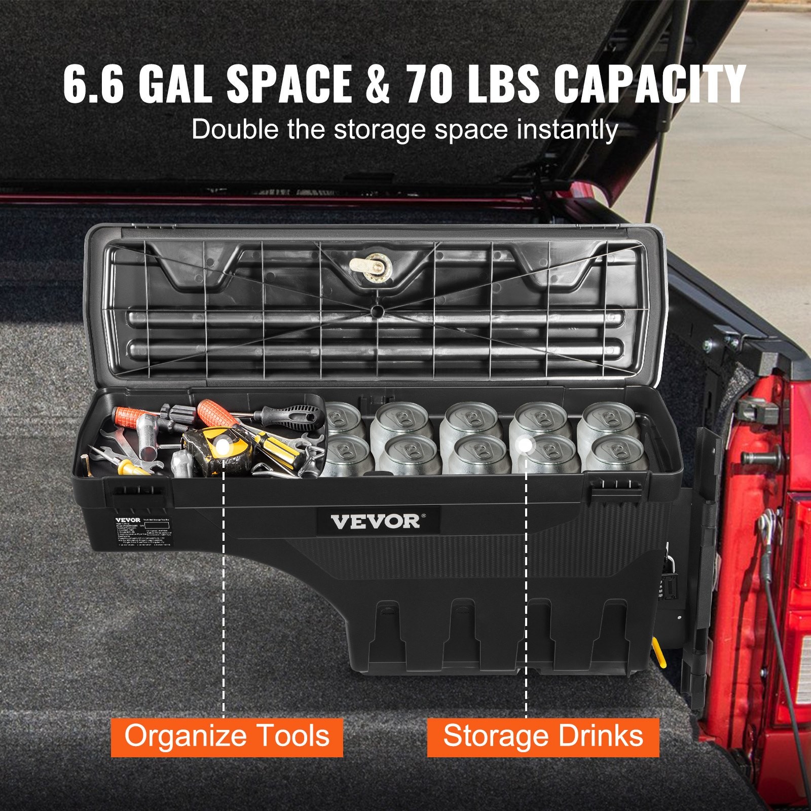 Truck Bed Storage Box,Lockable Swing Case with Password Padlock,6.6 Gal/25 L AB