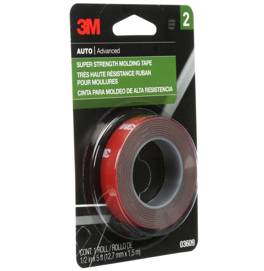 3M Automotive Super Strength Molding Tape, Double-Sided Adhesive, 1/2″ x 5 ft, 1
