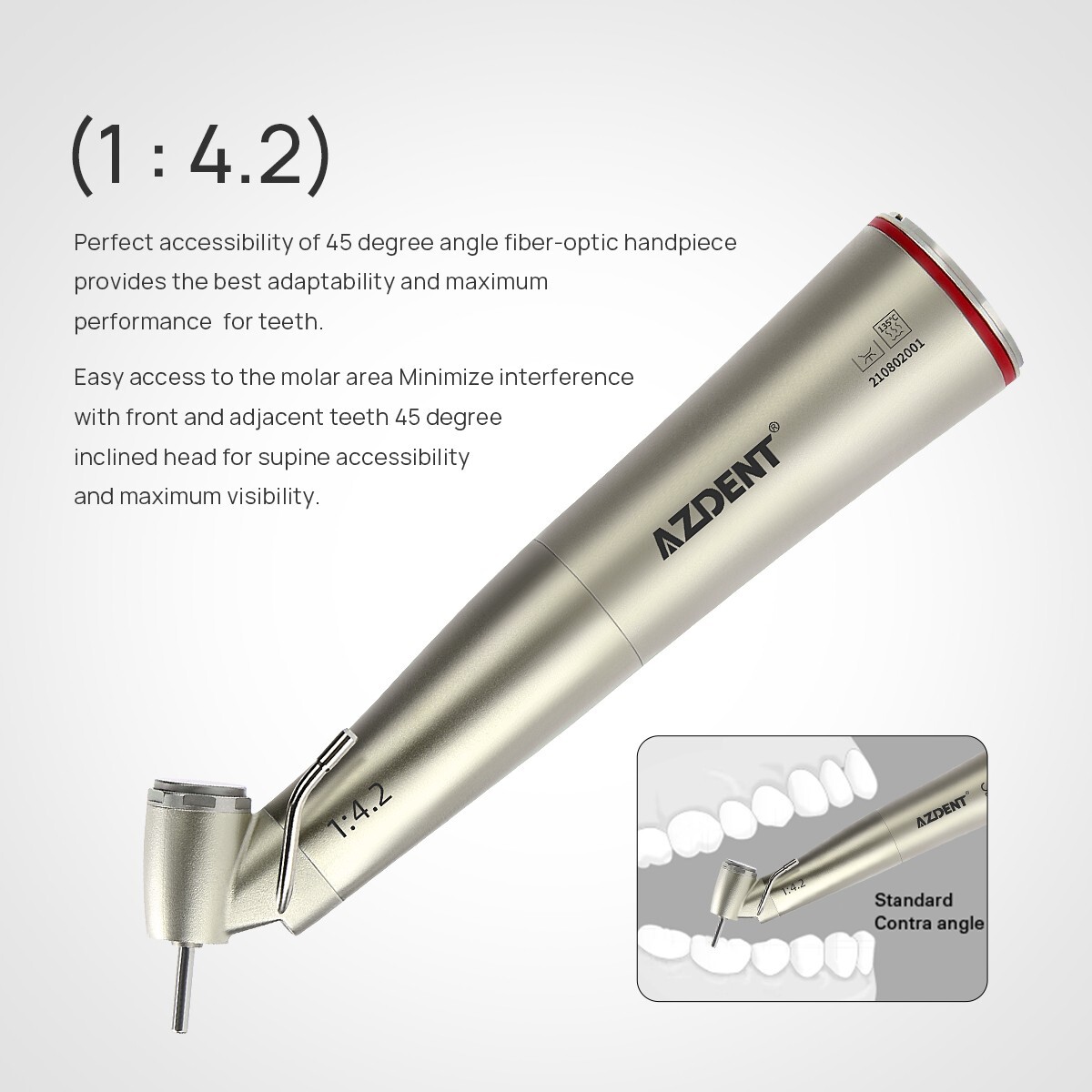 Dental 1:4.2 Increasing 45° Degree LED Contra Angle Surgical Handpiece External