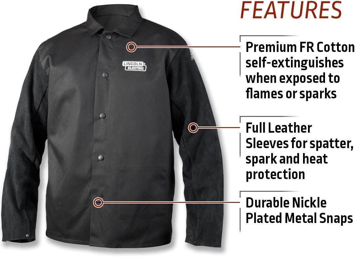 unisex adult Traditional Split Leather Sleeved Welding Jacket, Black, X-Large