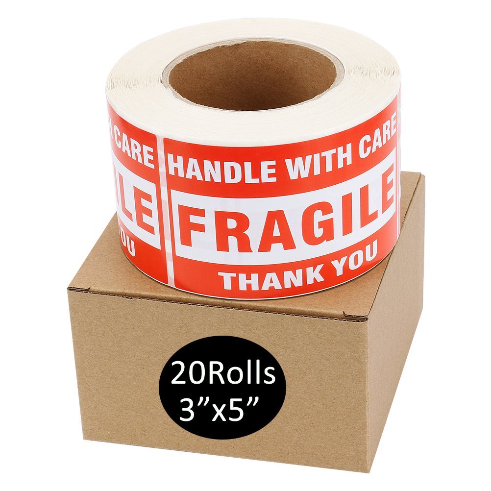 20 Rolls 3 x 5 Fragile Stickers Handle with Care Thanks 500/Roll Shipping Labels