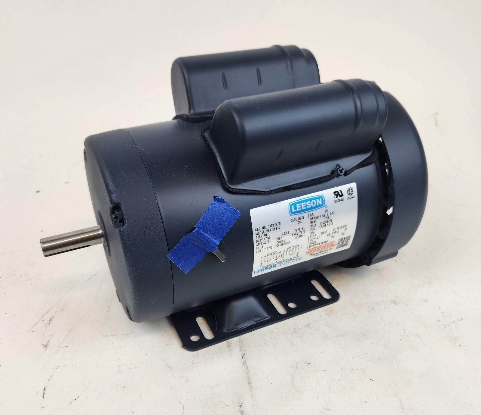 Leeson 110019.00 1.5HP 1725RPM 115/208-230V 1PH General Purpose Motor U6K17FB1L