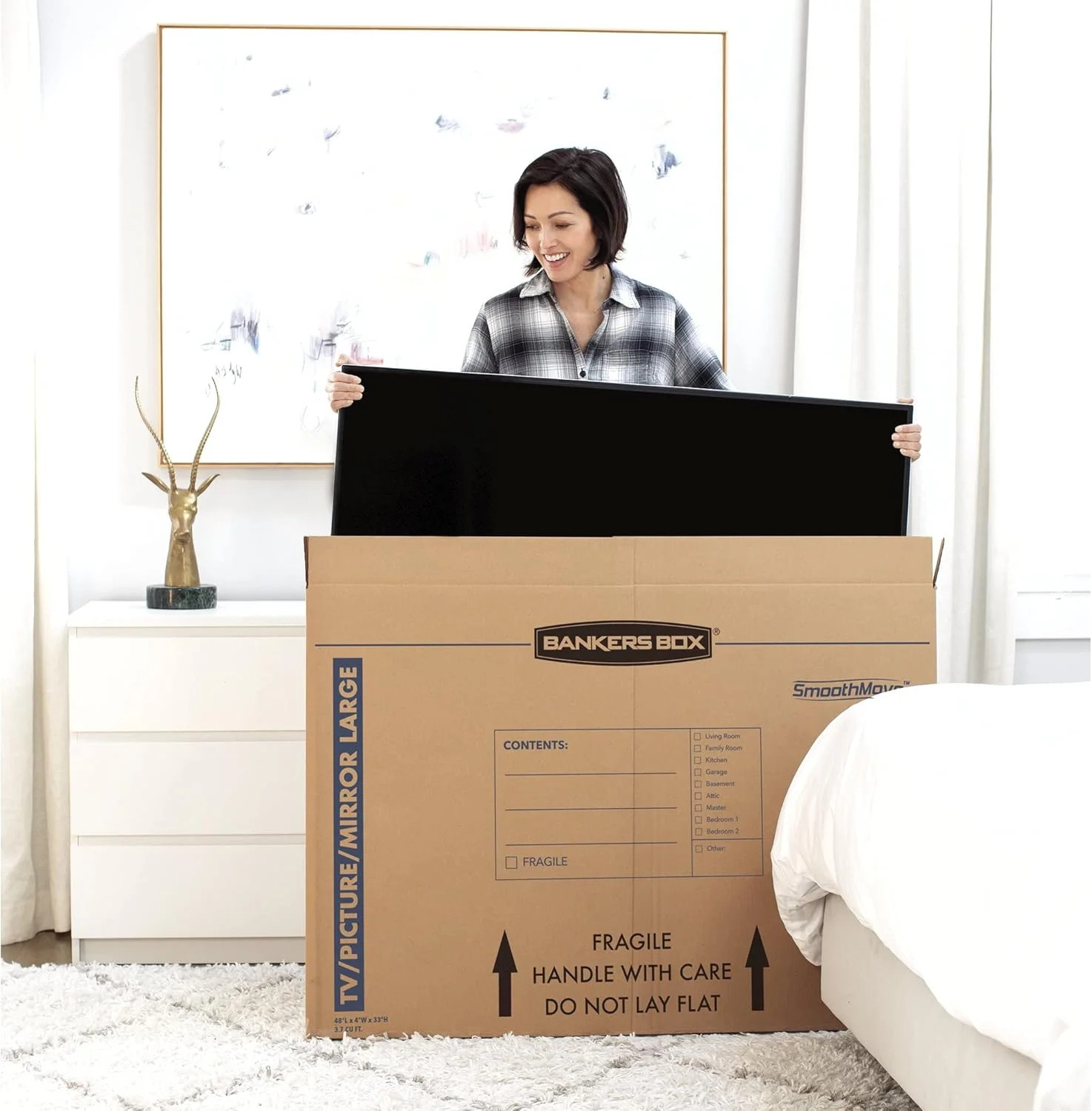 Bankers Box Large, Up to 55″ TV/Picture/Mirror, Moving Box 4 Pack, 48″ x 4″ x 33
