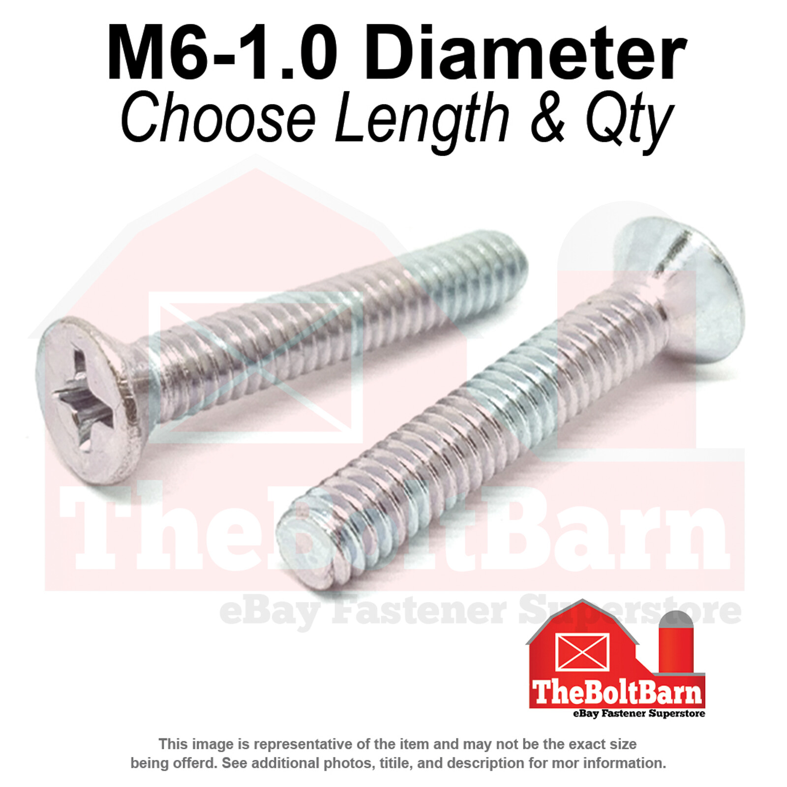 M6-1.0 Phillips Flat Head Machine Screws Zinc (Choose Length & Qty)
