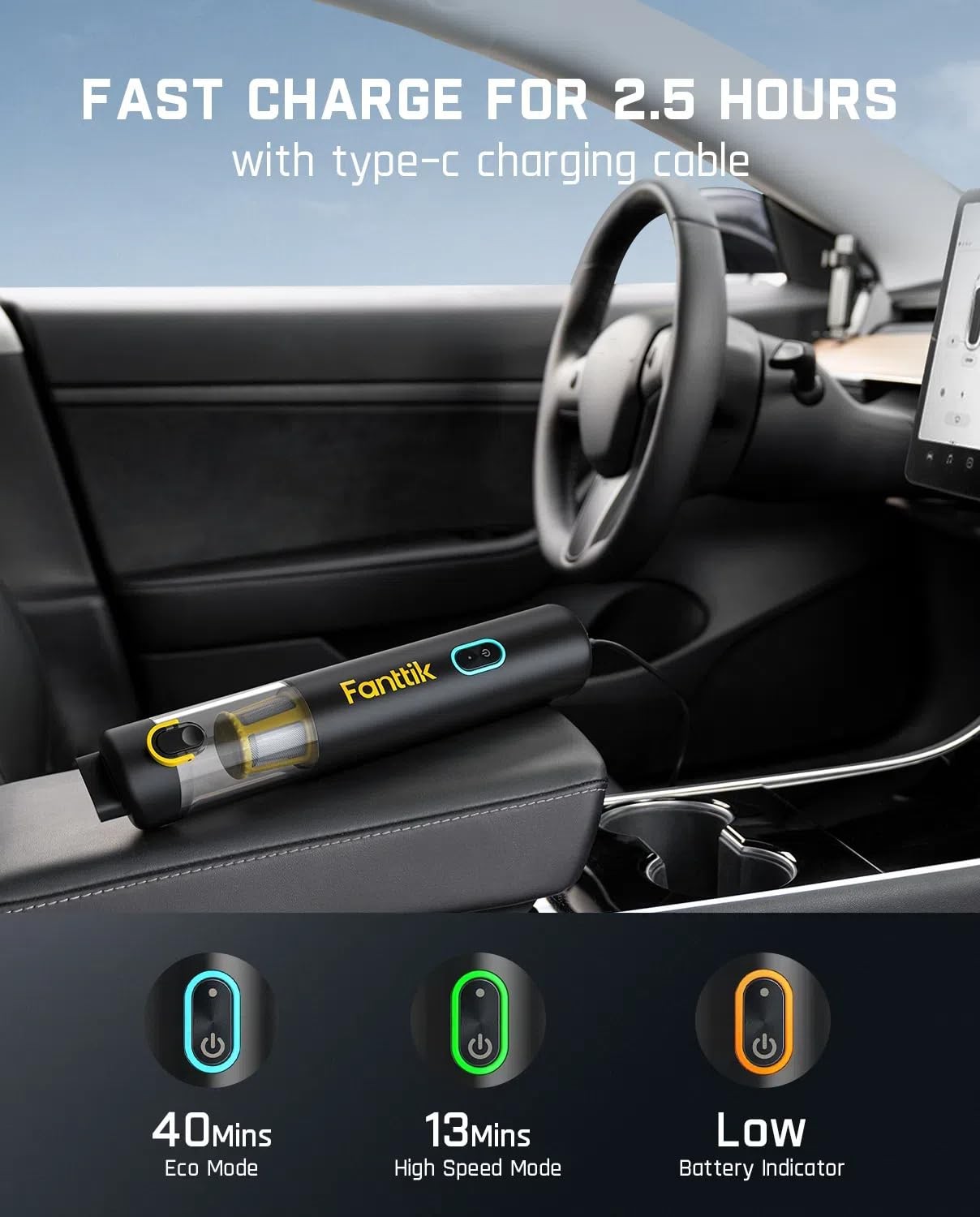 Fanttik Slim V8 Apex Car Vacuum 4-In-1 Portable Mini Cordless Vacuum 19000Pa