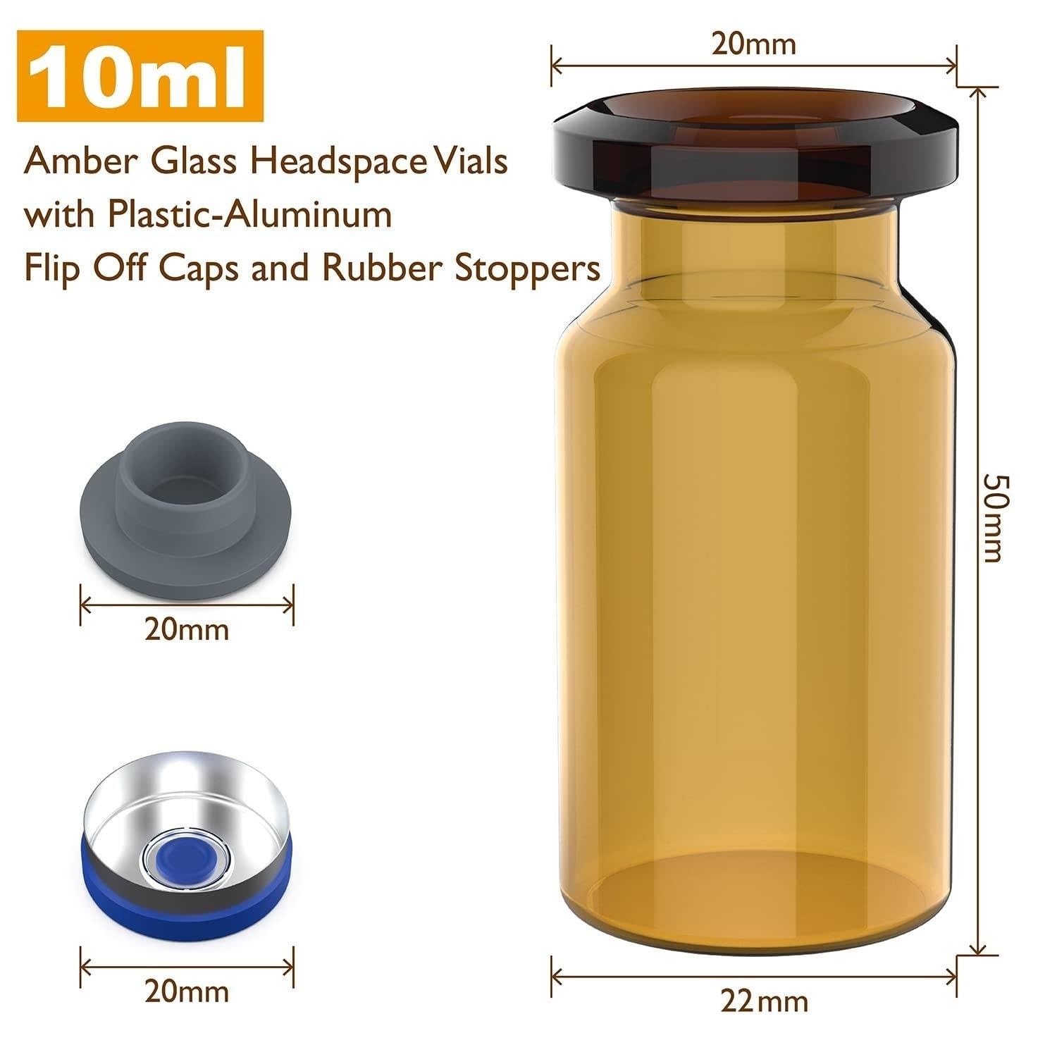 500Pcs 10ml Amber Glass Vials Headspace Vials Sample Vials w/ Plastic Aluminum