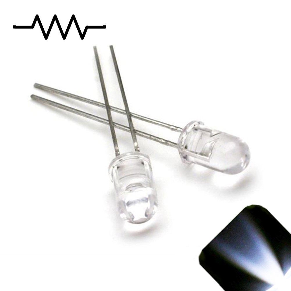 5 x 12v 5mm LED Light Cool White Ultra Bright Internal Resistor 5v-15v 9v 6 no