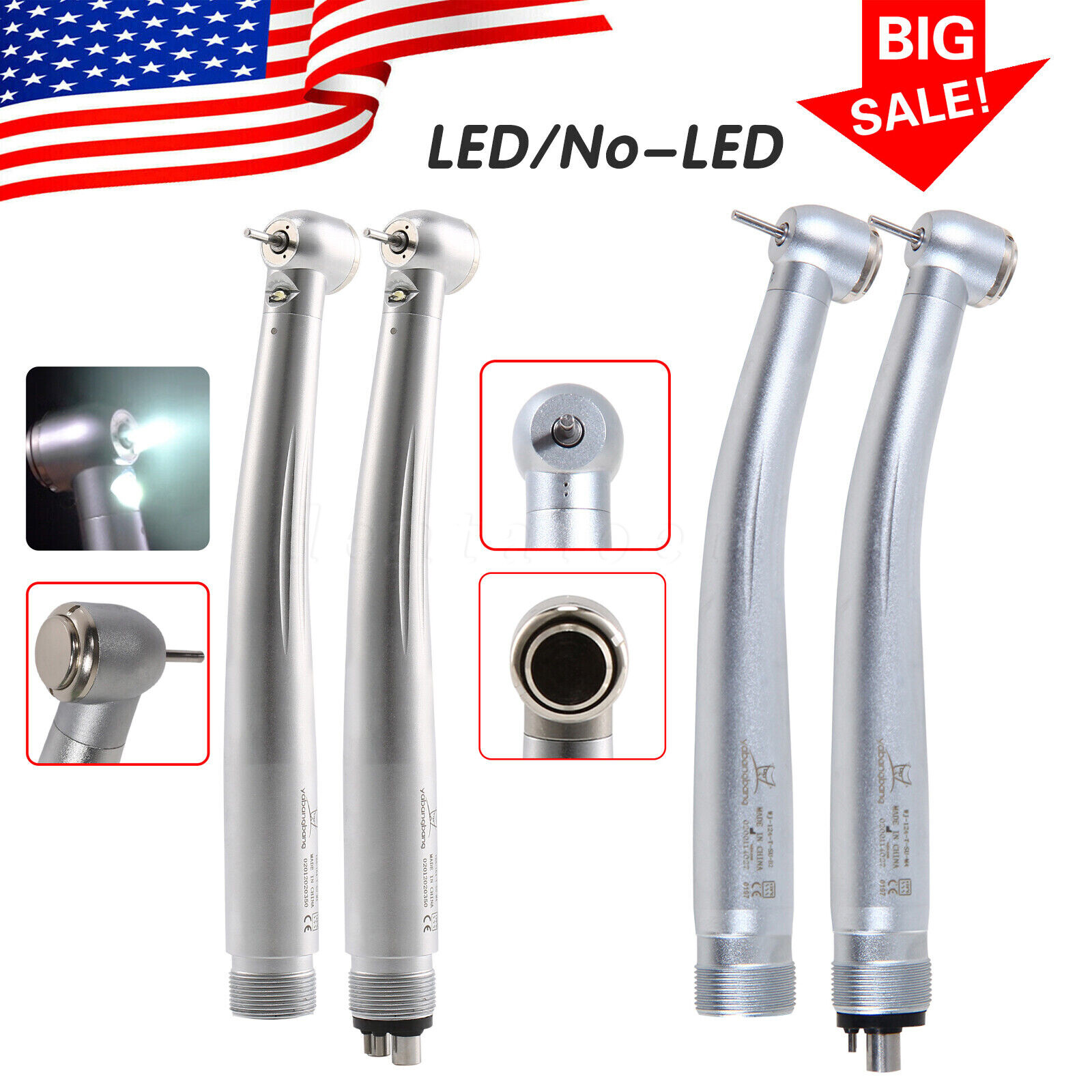 Yabangbang Dental High Speed (LED E-generator) Handpiece 4/2-Holes Push Turbine