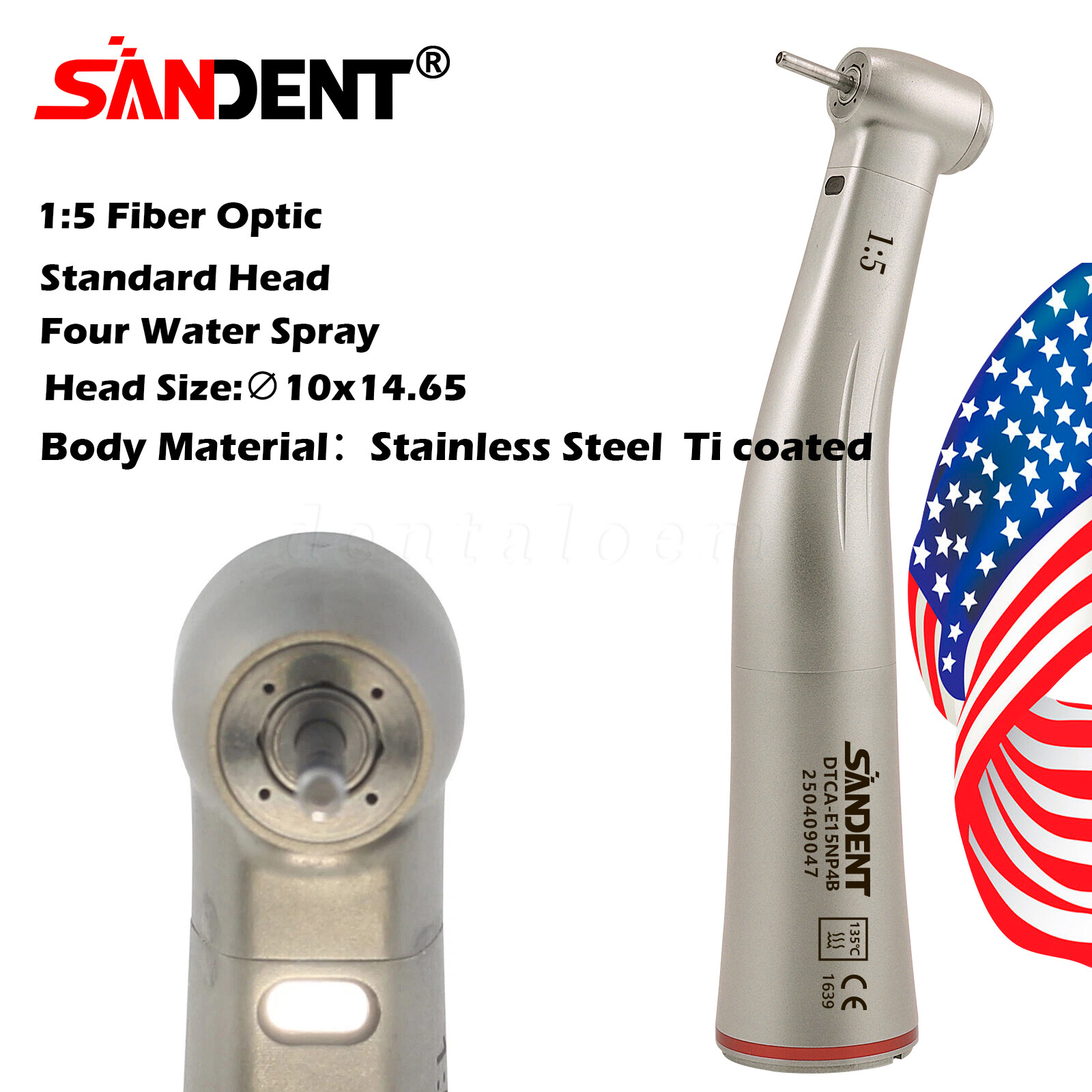 NSK Ti-MAX X95L Style Dental 1:5 LED Fiber Optic Contra Angle Handpiece Red Ring