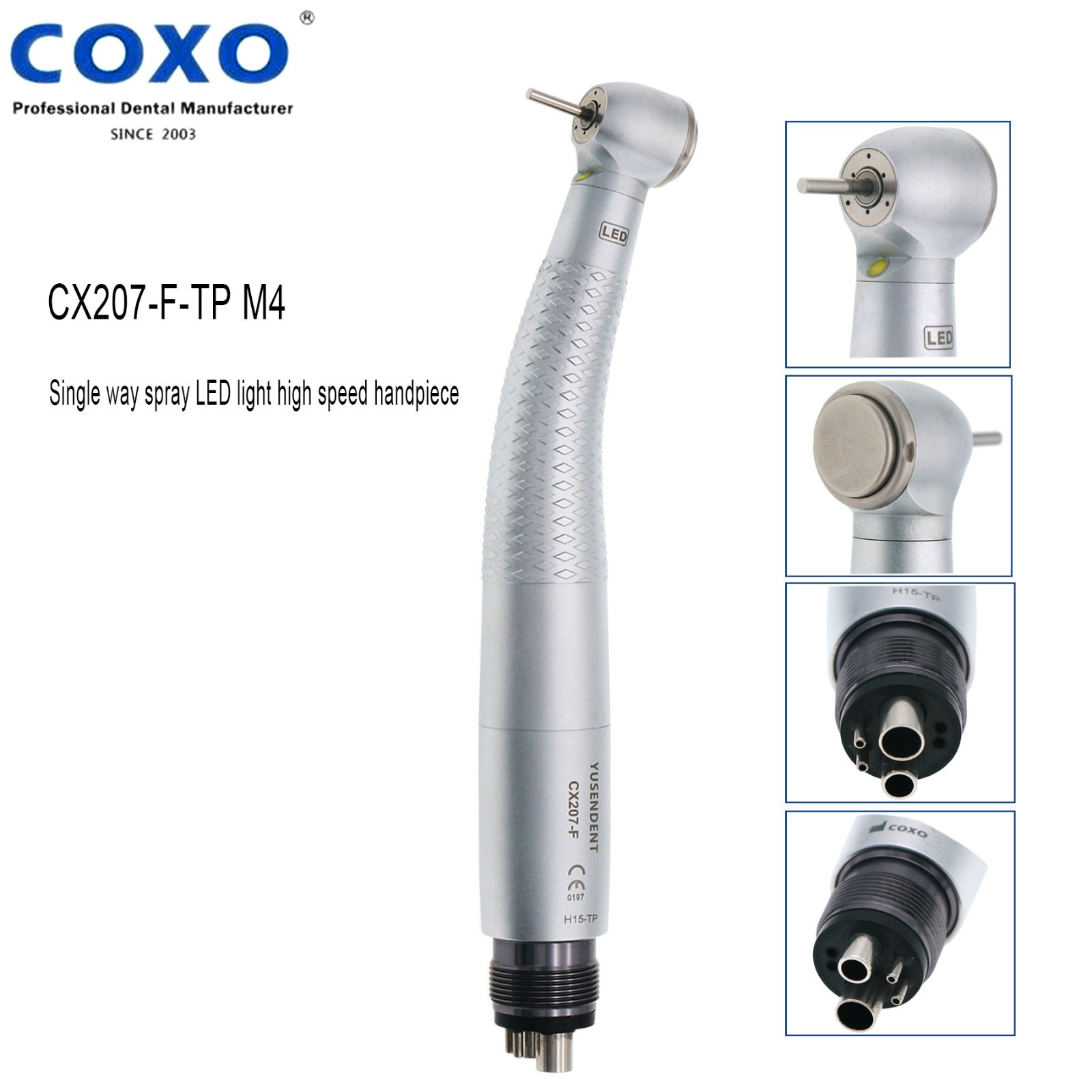 COXO Dental Air Turbine LED Handpiece Mini Standard Torque Head 4 Holes CX207-F