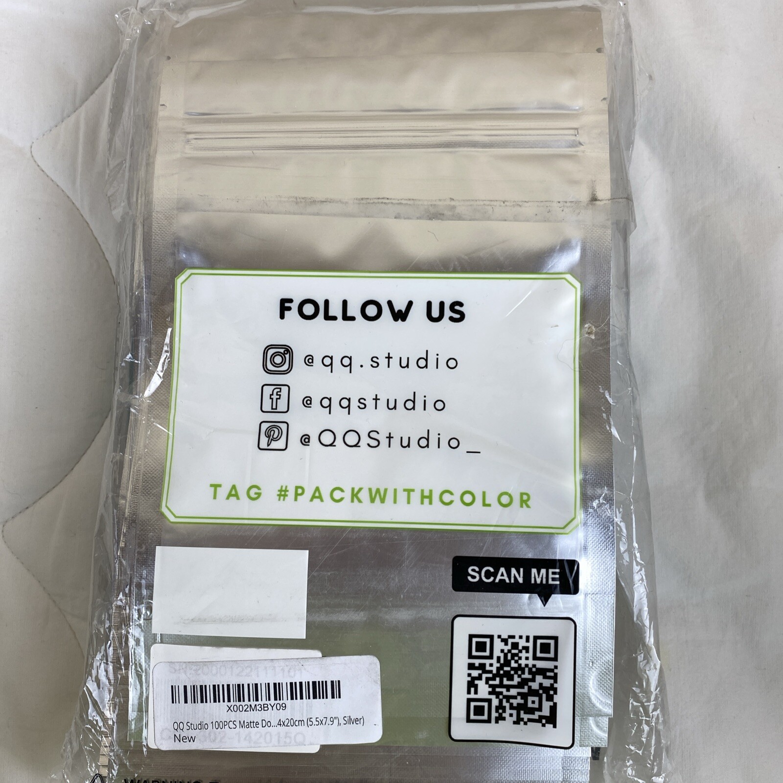 QQ Studio 100PCS Double Sided Matte Silver Stand-Up Resealable 5.5X7.9 Bags