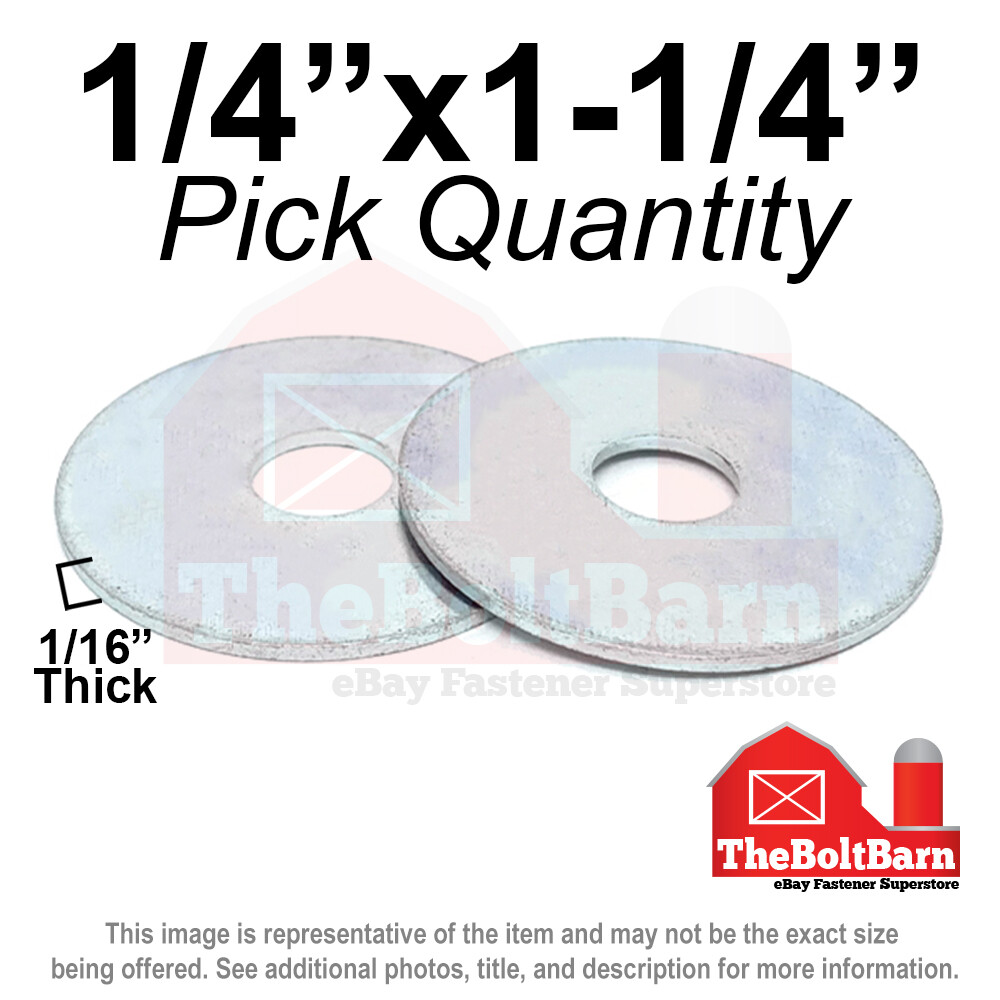 1/4″x1-1/4 Fender Washers 1/16″ Thick Low Carbon Steel Zinc (Pick Quantity)