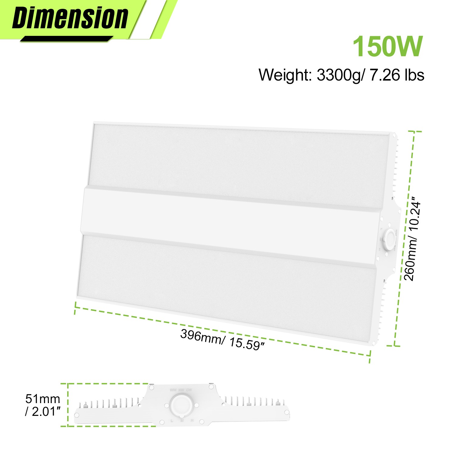 LED Linear High Bay Shop Light Dimmable 150W 22500LM Commercial Warehouse Lamp