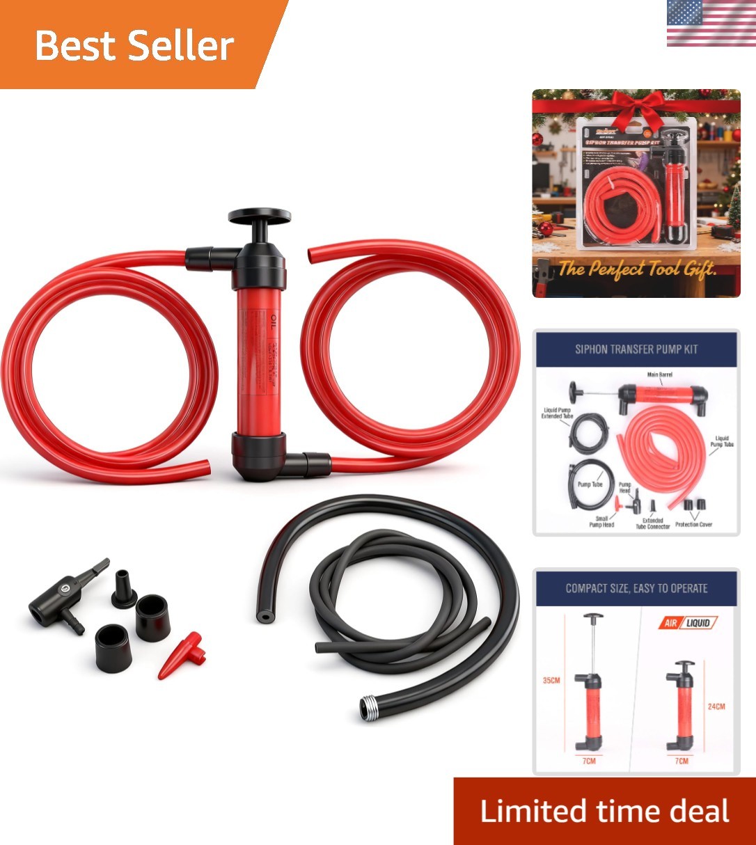 Durable Liquid Transfer Pump with Air Adapter – Red Design, Great for Outdoors