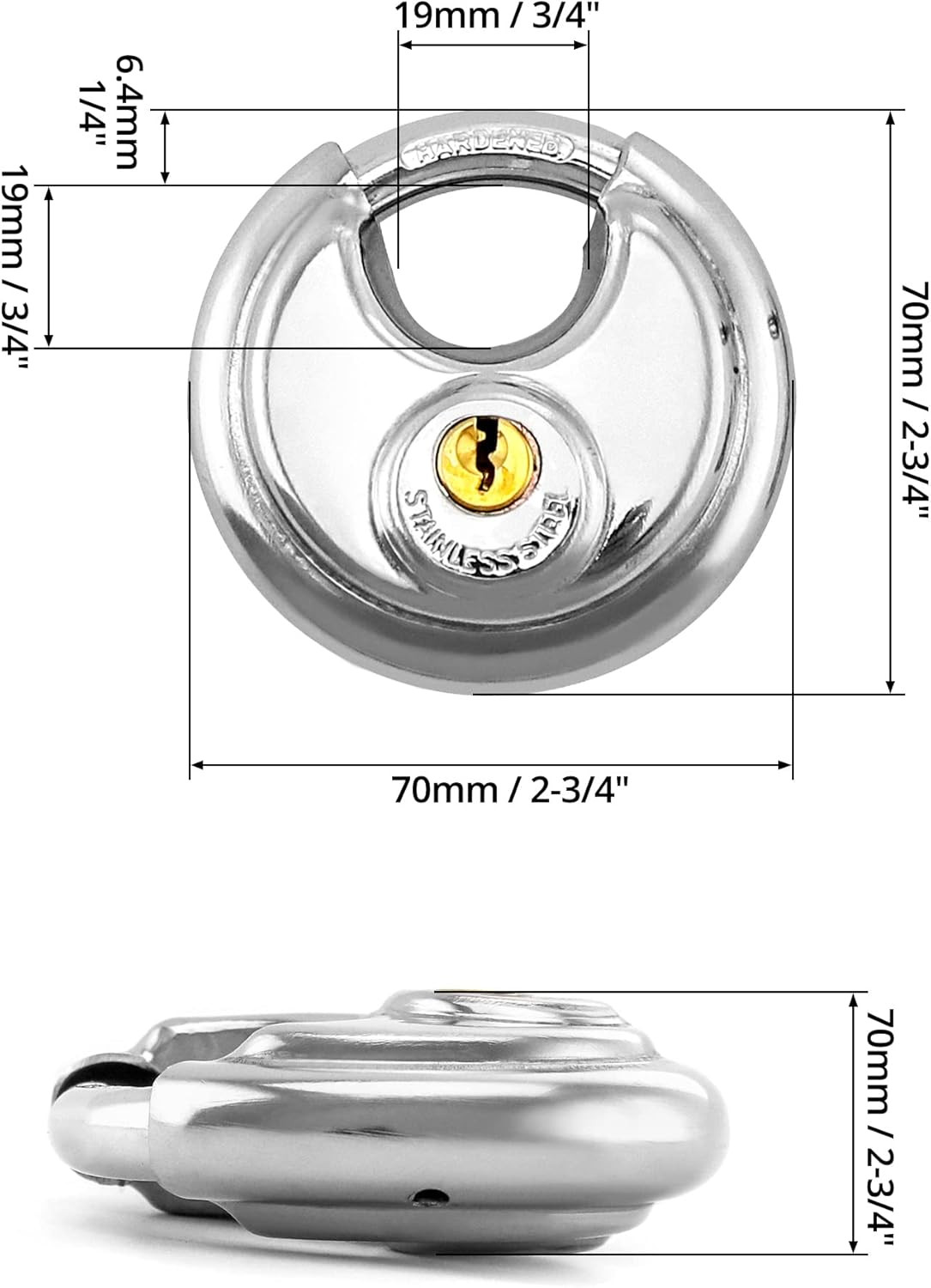 Keyed Alike Disc Padlock, 8 Pack Stainless Steel Discus Lock with 3/8-Inch Shack