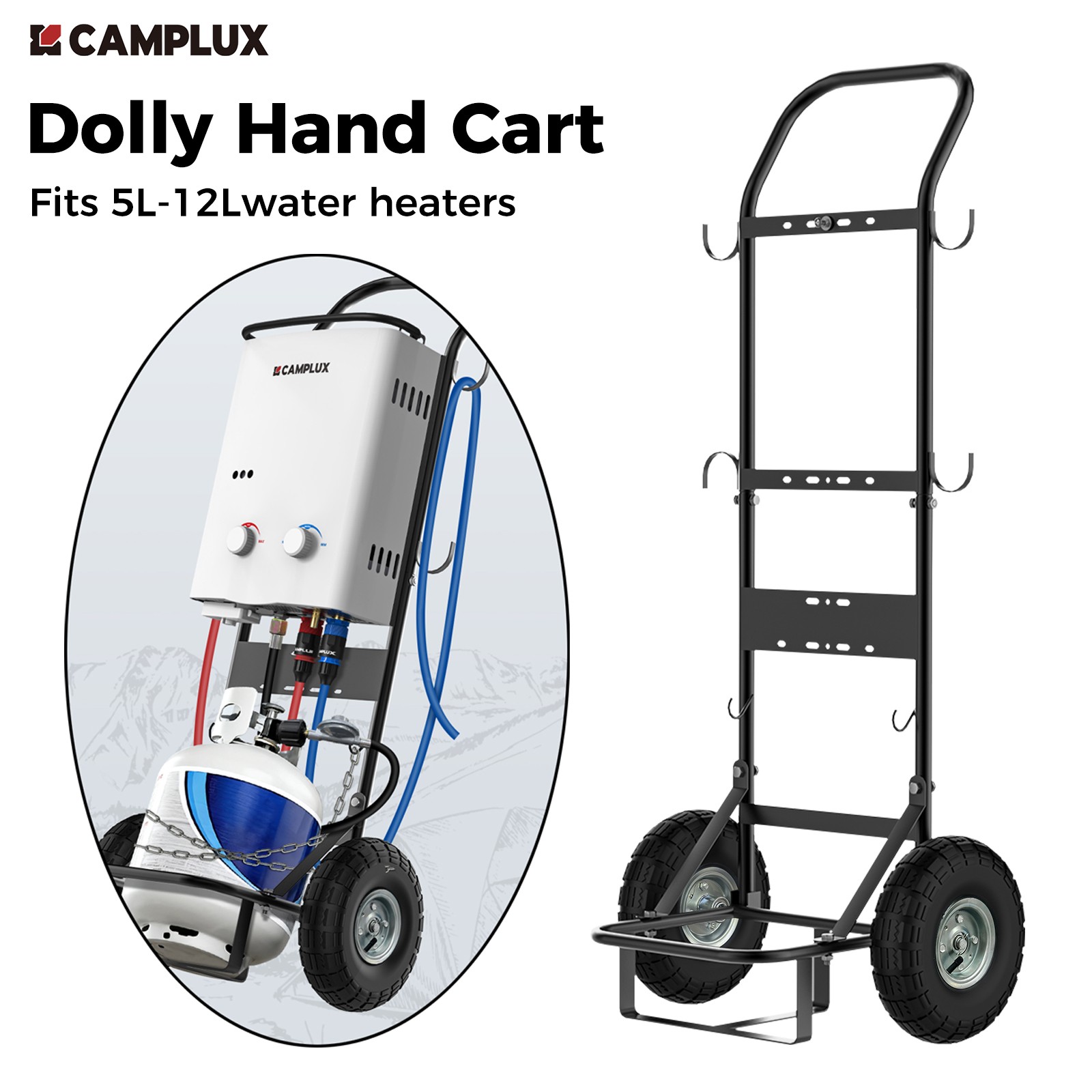 Camplux Dolly Hand Cart 10in Pneumatic Wheels Heavy Duty for 5L-12L Water Heater