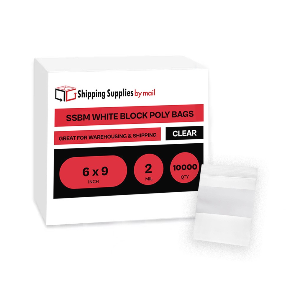 2 Mil Clear Reclosable Poly Bags with White Block Zipper 6″ x 9″ Pcs of 10000