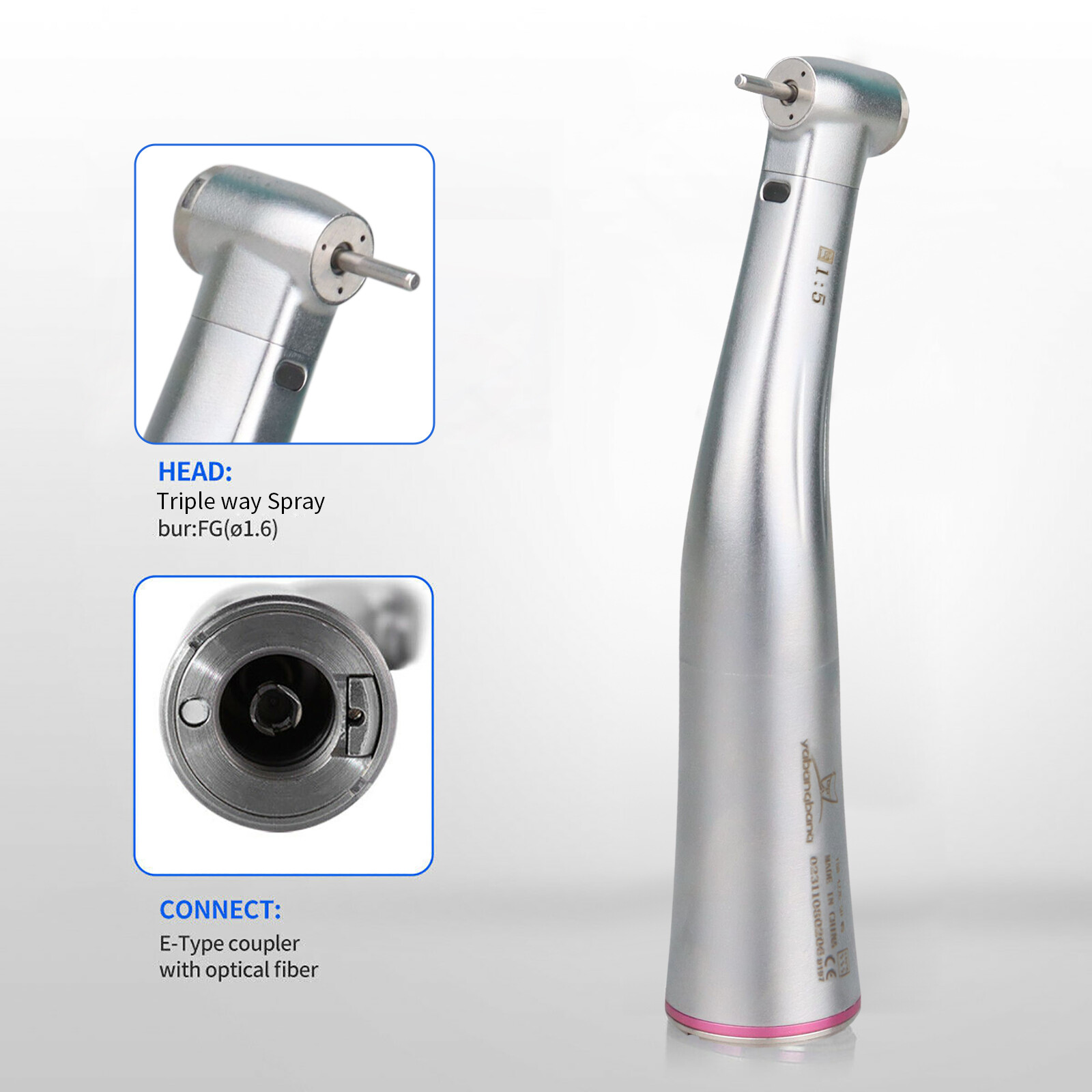 Dental 1:5 Fiber Optic LED Increasing Contra angle Internal 3 Spray Handpiece DL