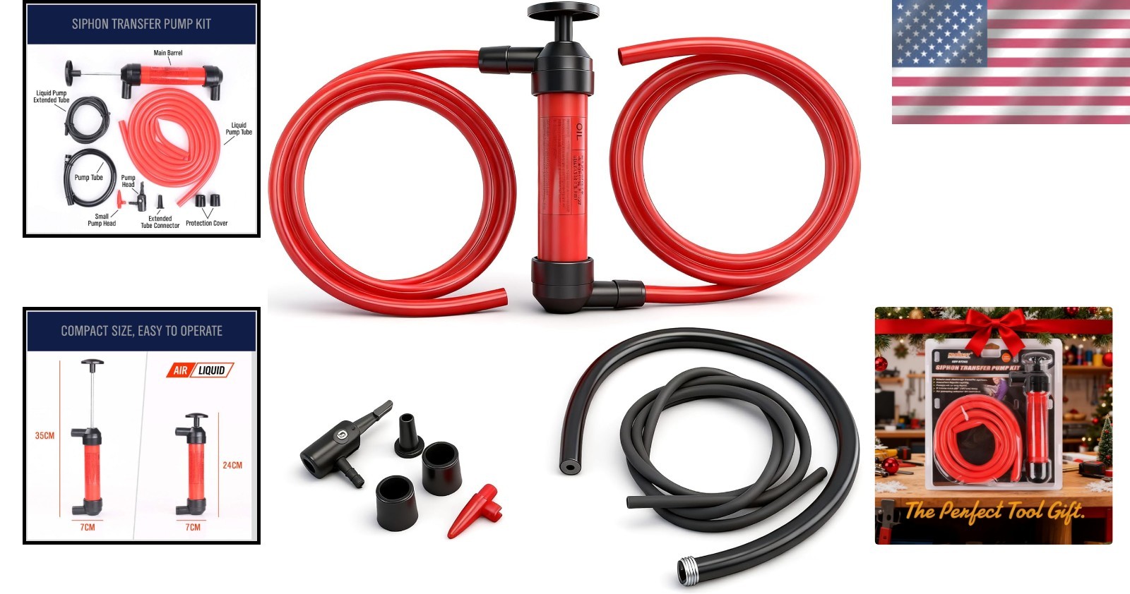 Durable Liquid Transfer Pump with Air Adapter – Red Design, Great for Outdoors