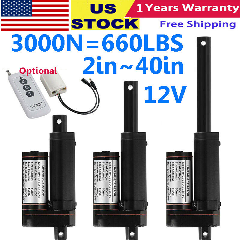 12V Linear Actuator Heavy Duty Long Stroke 2″~40″ 660lbs Waterproof Fast Speed