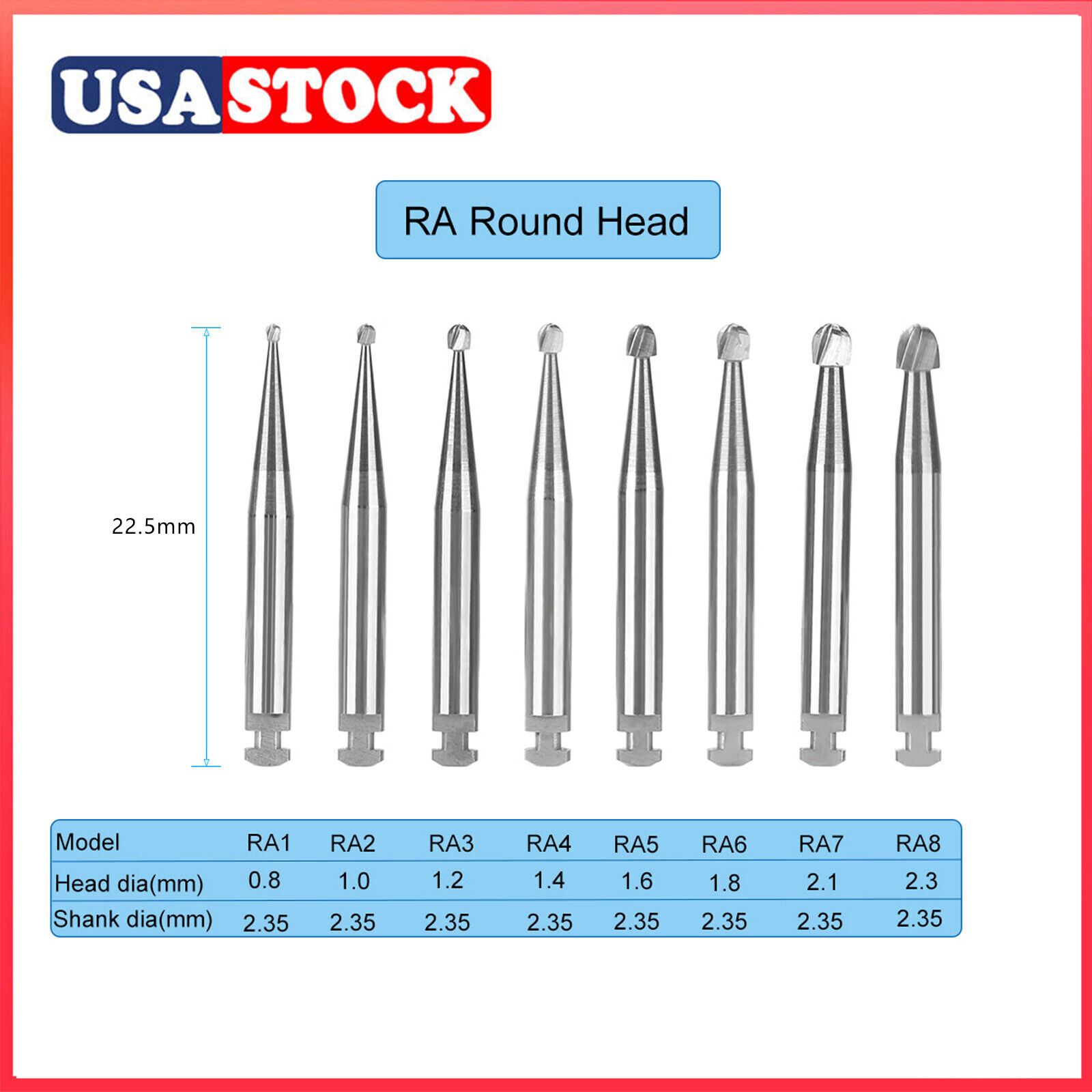 8 Types Dental Round Carbide Bur for Slow Speed Latch Type RA 1 – RA 8 Burs po