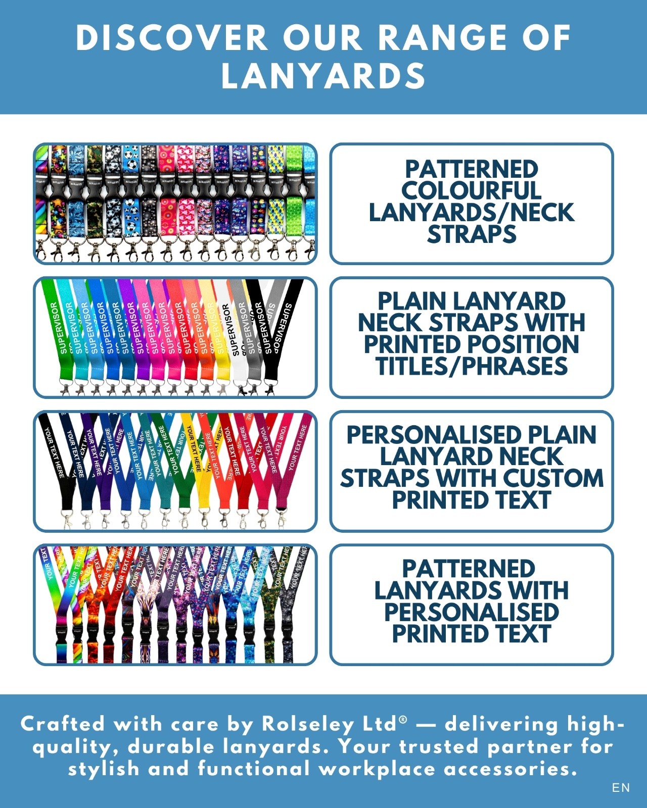 ROLSELEY Printed or Plain Lanyards – Personalized custom Neck Strap with Text