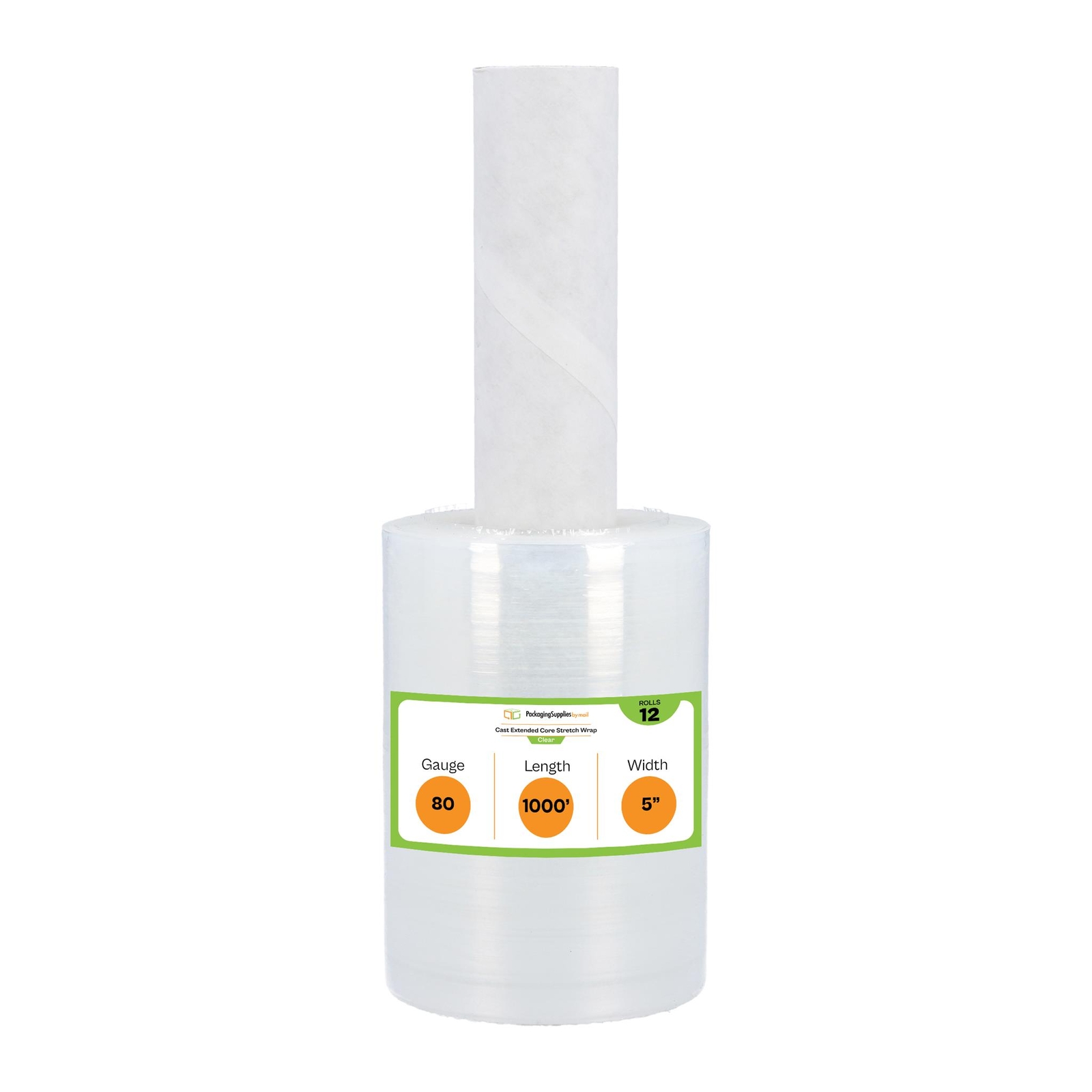 Clear Mini Stretch Shrink Wrap, 12 Rolls, 5″x1000′, 80 Ga, Pre-Attached Handles