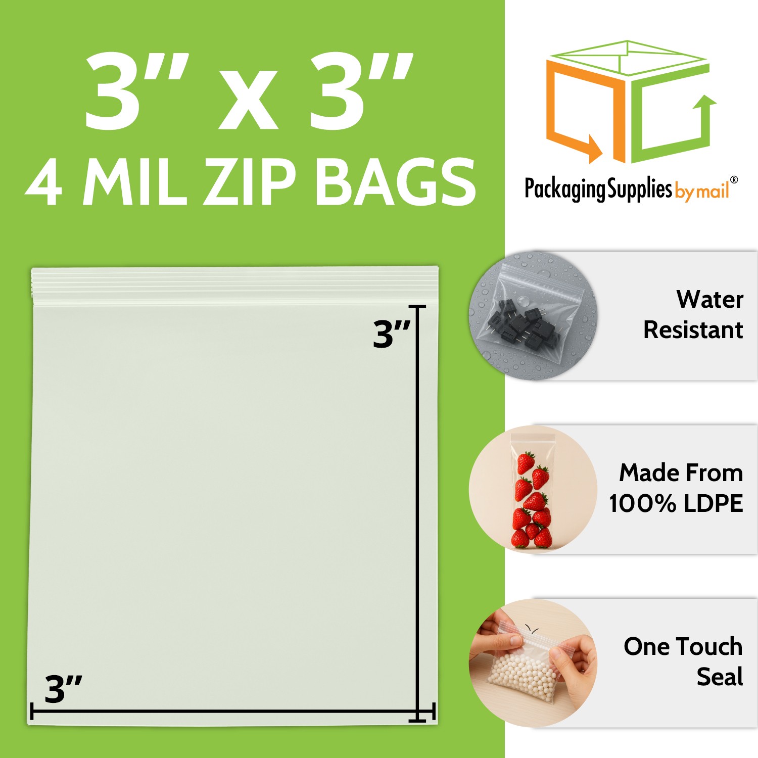 10000 Clear Zip Lock Bags Reclosable 3″ x 3″ 4 Mil Top Seal Small Polybags 3×3″