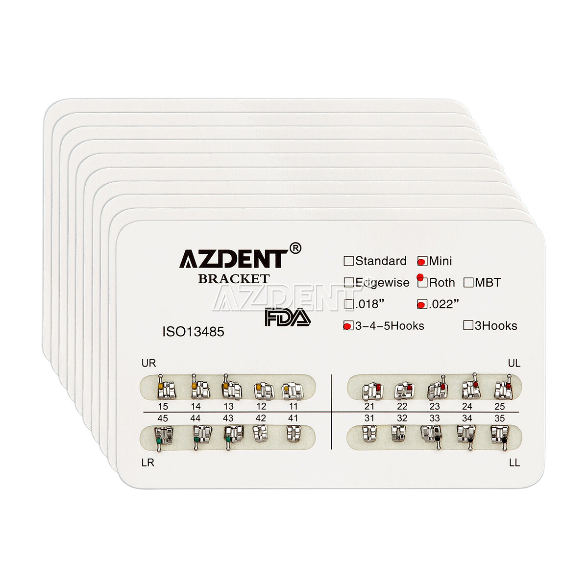 AZDENT Dental Orthodontic Brackets Braces Metal Mini Roth.022 Hooks 345