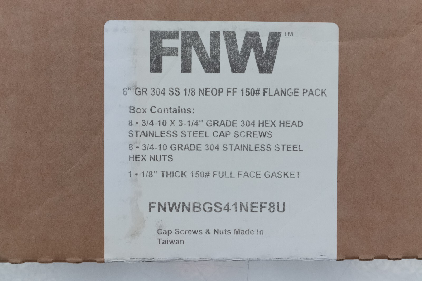 6 x 0.125 in. 150# Full Face 304 Stainless Steel Flange with Neoprene Gasket
