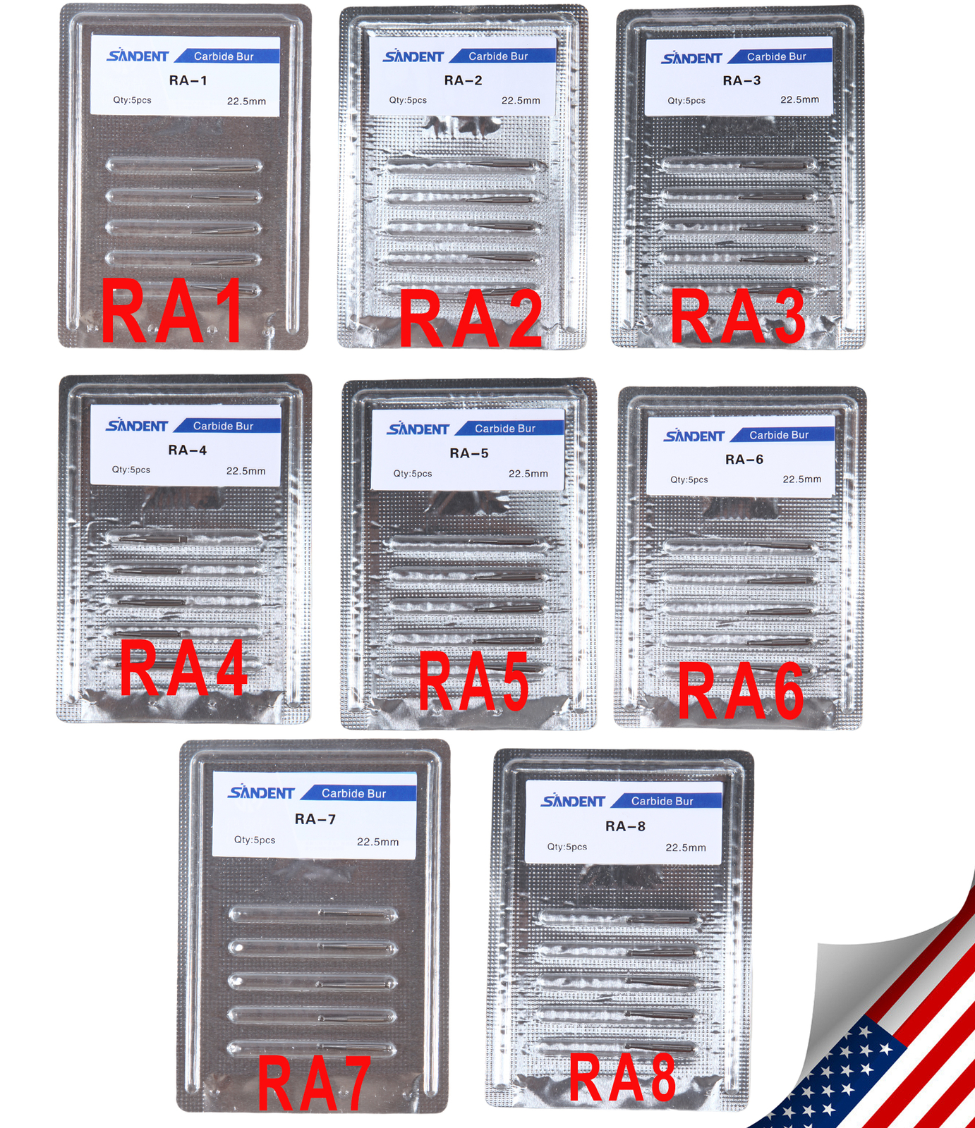 8 Types Dental Tungsten Steel Round Carbide Burs Low Speed Latch Type RA 1# – 8#